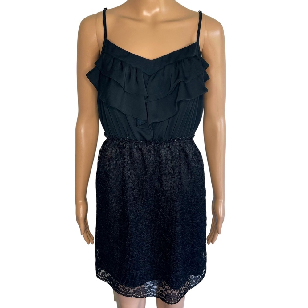 Xhilaration Solid Black Lace Ruffle Strappy Sleeve Mini Short Cocktail Dress